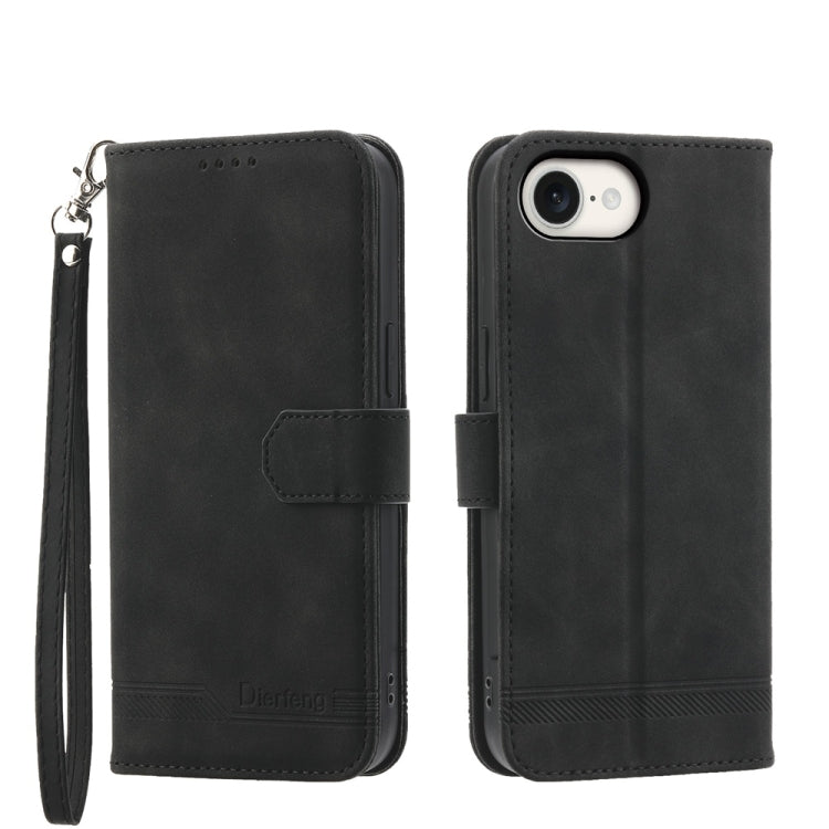 For iPhone 16e Dierfeng Dream Line TPU Hybrid PU Leather Phone Case(Black) by bashfashion