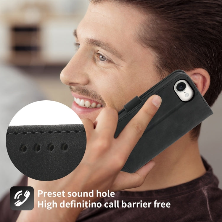 For iPhone 16e Dierfeng Dream Line TPU Hybrid PU Leather Phone Case(Black) by bashfashion