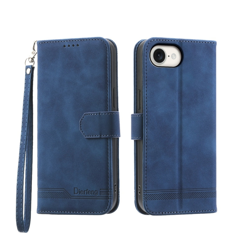 For iPhone 16e Dierfeng Dream Line TPU Hybrid PU Leather Phone Case(Blue) by bashfashion