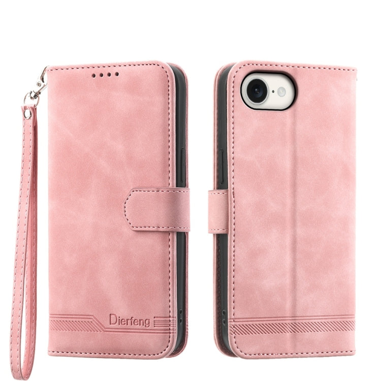 For iPhone 16e Dierfeng Dream Line TPU Hybrid PU Leather Phone Case(Pink) by bashfashion