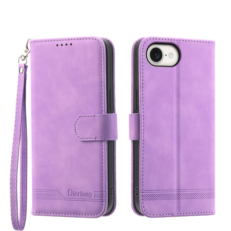 For iPhone 16e Dierfeng Dream Line TPU Hybrid PU Leather Phone Case(Purple) by bashfashion
