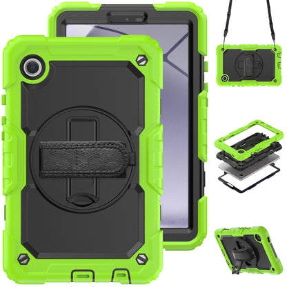 For Samsung Galaxy Tab A9 / Tab A11 Silicone + PC Tablet Case with Shoulder Strap(Yellow Green+Black) by bashfashion