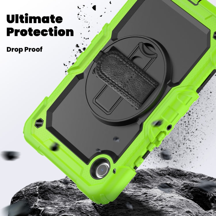 For Samsung Galaxy Tab A9 / Tab A11 Silicone + PC Tablet Case with Shoulder Strap(Yellow Green+Black) by bashfashion