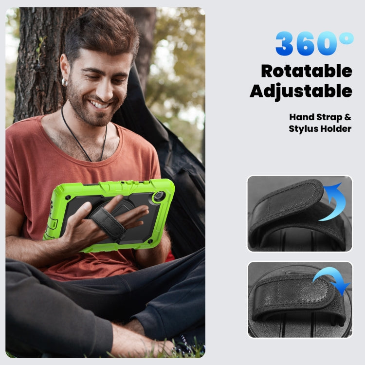 For Samsung Galaxy Tab A9 / Tab A11 Silicone + PC Tablet Case with Shoulder Strap(Yellow Green+Black) by bashfashion