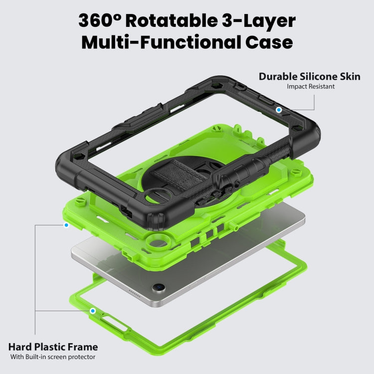 For Samsung Galaxy Tab A9 / Tab A11 Silicone + PC Tablet Case with Shoulder Strap(Black+Yellow Green) by bashfashion