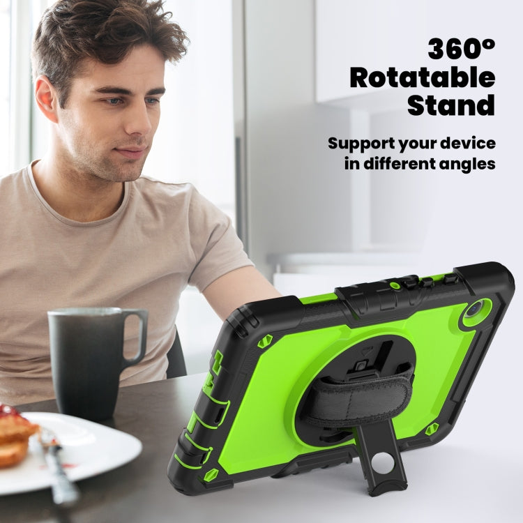 For Samsung Galaxy Tab A9 / Tab A11 Silicone + PC Tablet Case with Shoulder Strap(Black+Yellow Green) by bashfashion