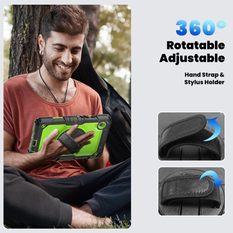 For Samsung Galaxy Tab A9 / Tab A11 Silicone + PC Tablet Case with Shoulder Strap(Black+Yellow Green) by bashfashion