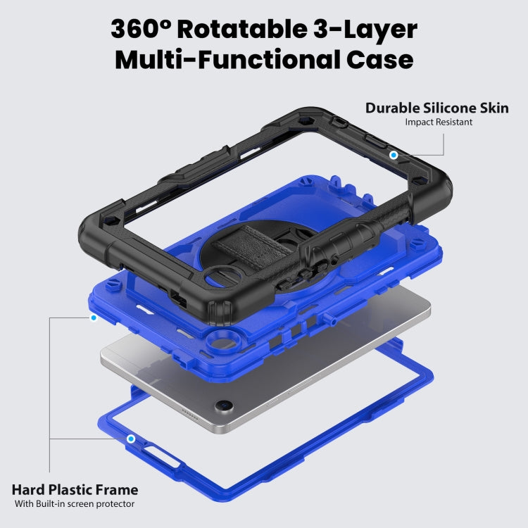 For Samsung Galaxy Tab A9 / Tab A11 Silicone + PC Tablet Case with Shoulder Strap(Black+Dark Blue) by bashfashion