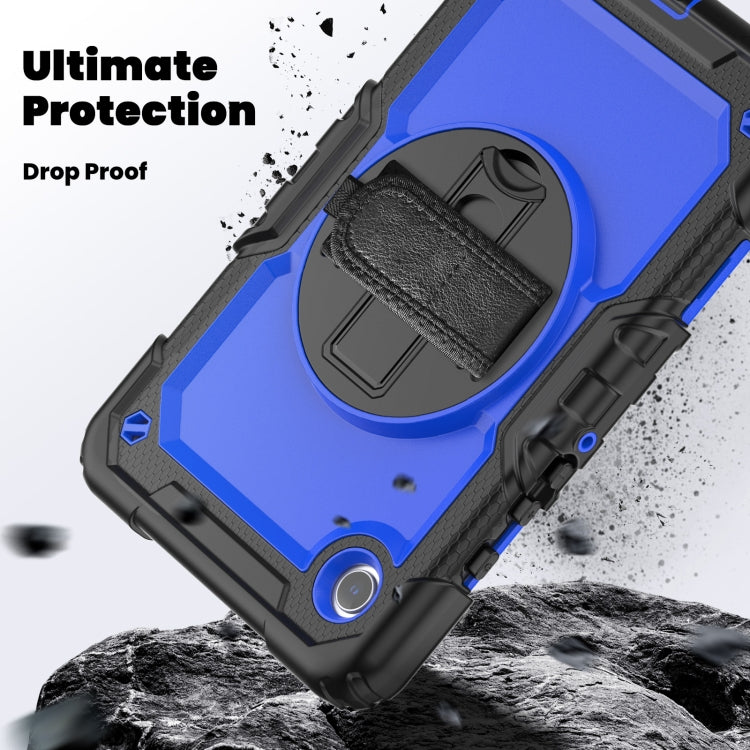 For Samsung Galaxy Tab A9 / Tab A11 Silicone + PC Tablet Case with Shoulder Strap(Black+Dark Blue) by bashfashion