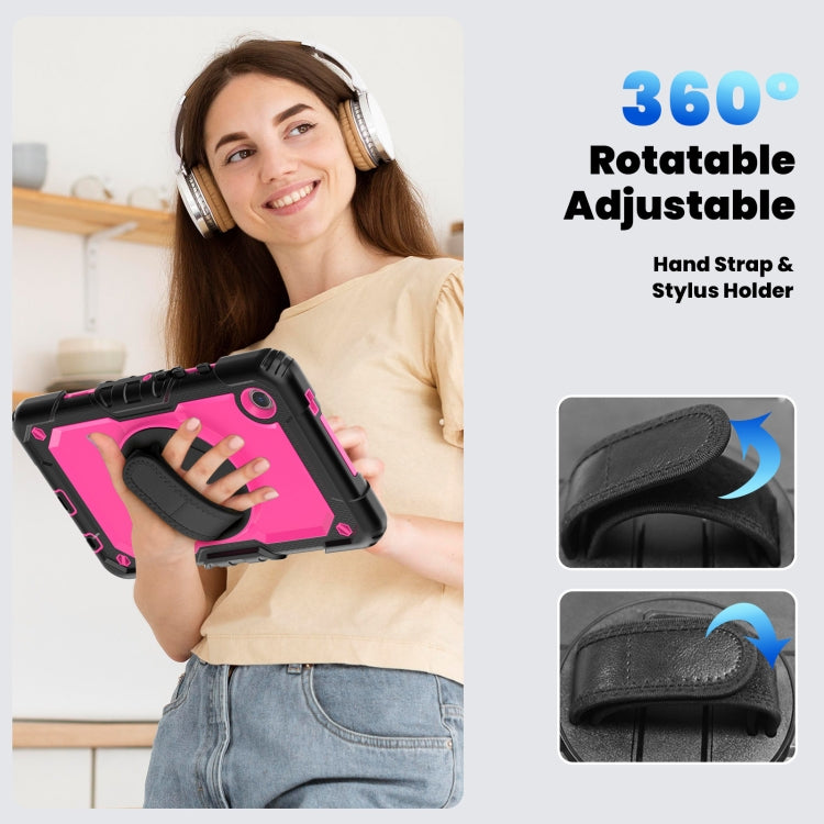 For Samsung Galaxy Tab A9 / Tab A11 Silicone + PC Tablet Case with Shoulder Strap(Black+Rose Red) by bashfashion