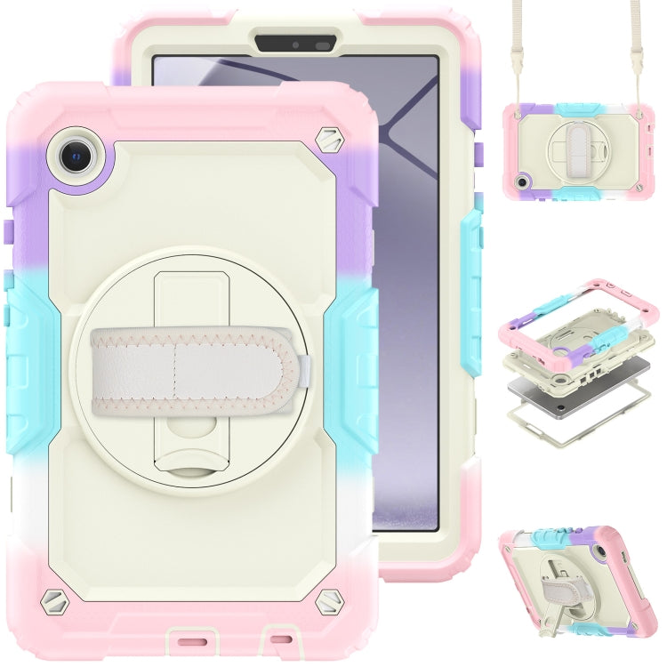 For Samsung Galaxy Tab A9 / Tab A11 Silicone + PC Tablet Case with Shoulder Strap(Camouflage Pink) by bashfashion