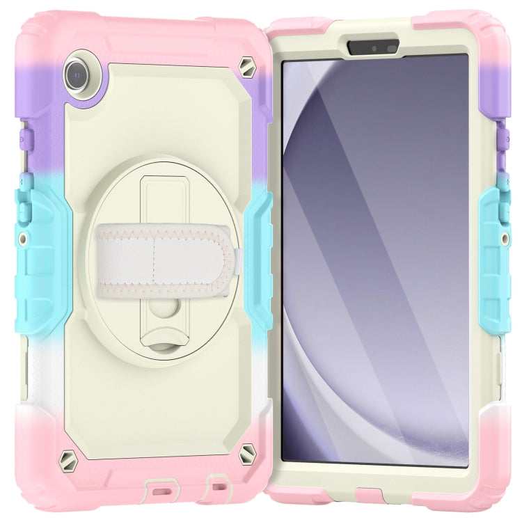 For Samsung Galaxy Tab A9 / Tab A11 Silicone + PC Tablet Case with Shoulder Strap(Camouflage Pink) by bashfashion