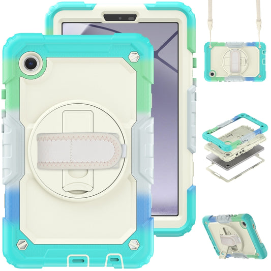 For Samsung Galaxy Tab A9 / Tab A11 Silicone + PC Tablet Case with Shoulder Strap(Camouflage Light Blue) by bashfashion