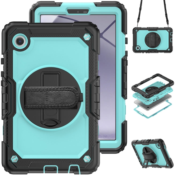 For Samsung Galaxy Tab A9 / Tab A11 Silicone + PC Tablet Case with Shoulder Strap(Black+Light Blue) by bashfashion