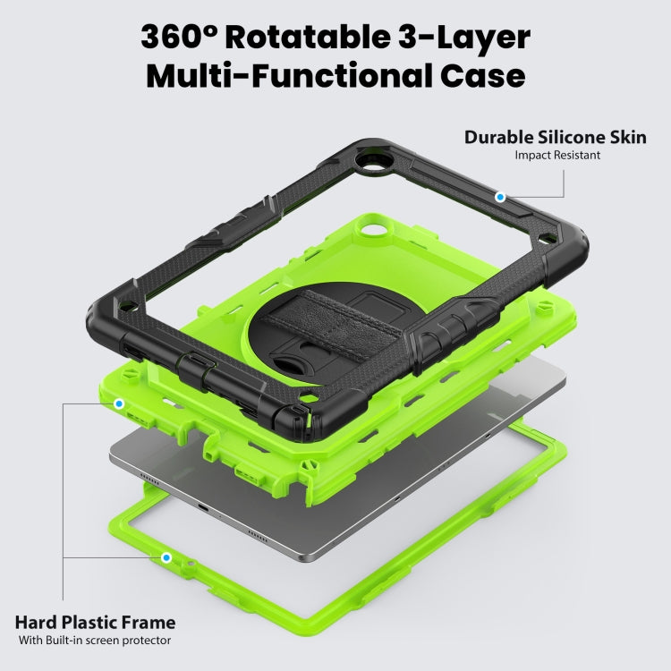 For Samsung Galaxy Tab A9 /Tab A11+ Silicone + PC Tablet Case with Shoulder Strap(Black+Yellow Green) by bashfashion