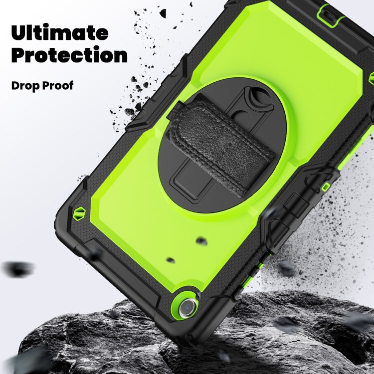 For Samsung Galaxy Tab A9 /Tab A11+ Silicone + PC Tablet Case with Shoulder Strap(Black+Yellow Green) by bashfashion