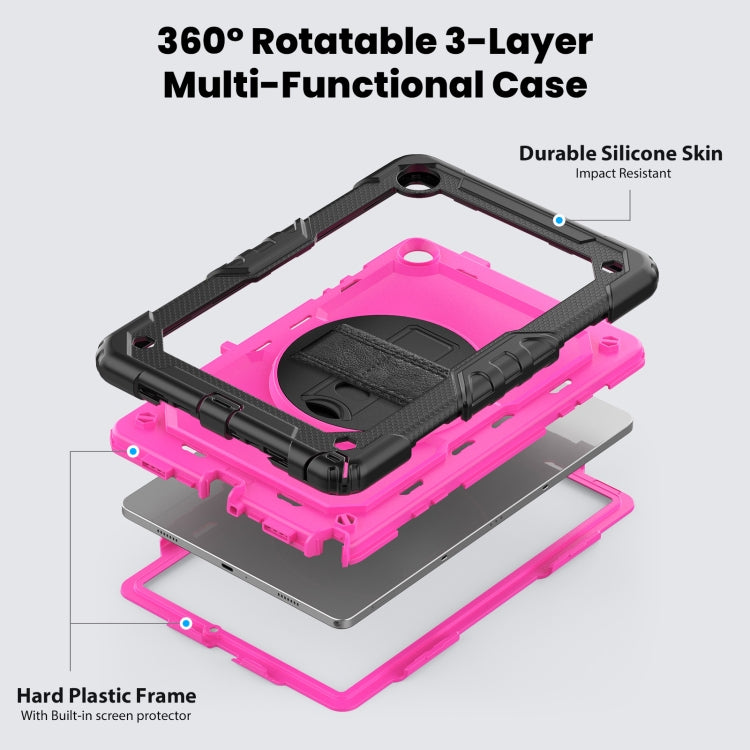 For Samsung Galaxy Tab A9 /Tab A11+ Silicone + PC Tablet Case with Shoulder Strap(Black+Rose Red) by bashfashion