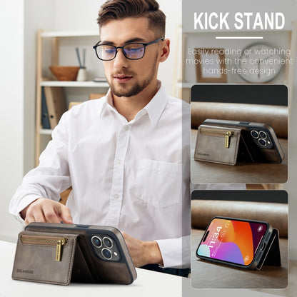 For iPhone 14 Pro Max DG.MING M5 Series Zip RFID Multi Card Detachable Leather Phone Case(Coffee) by DG.MING