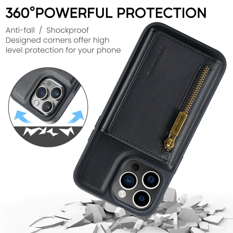 For iPhone 15 Pro Max DG.MING M5 Series Zip RFID Multi Card Detachable Leather Phone Case(Black) by DG.MING