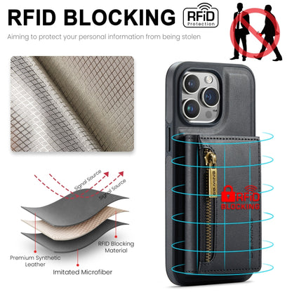 For iPhone 15 Pro Max DG.MING M5 Series Zip RFID Multi Card Detachable Leather Phone Case(Black) by DG.MING