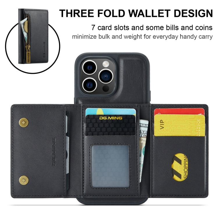 For iPhone 15 Pro Max DG.MING M5 Series Zip RFID Multi Card Detachable Leather Phone Case(Black) by DG.MING