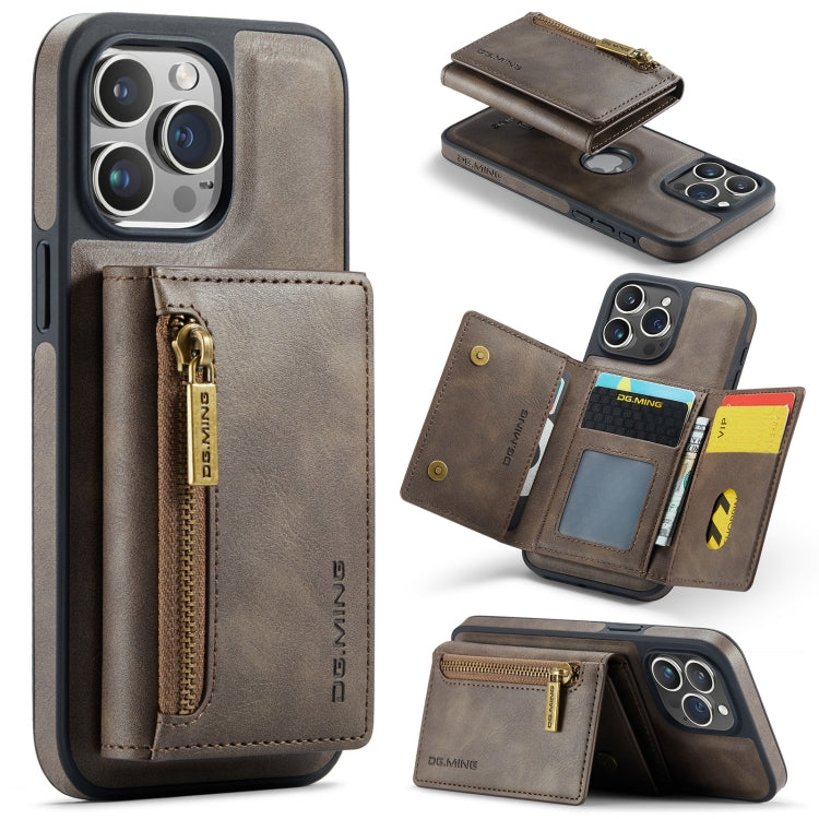For iPhone 15 Pro Max DG.MING M5 Series Zip RFID Multi Card Detachable Leather Phone Case(Coffee) by DG.MING