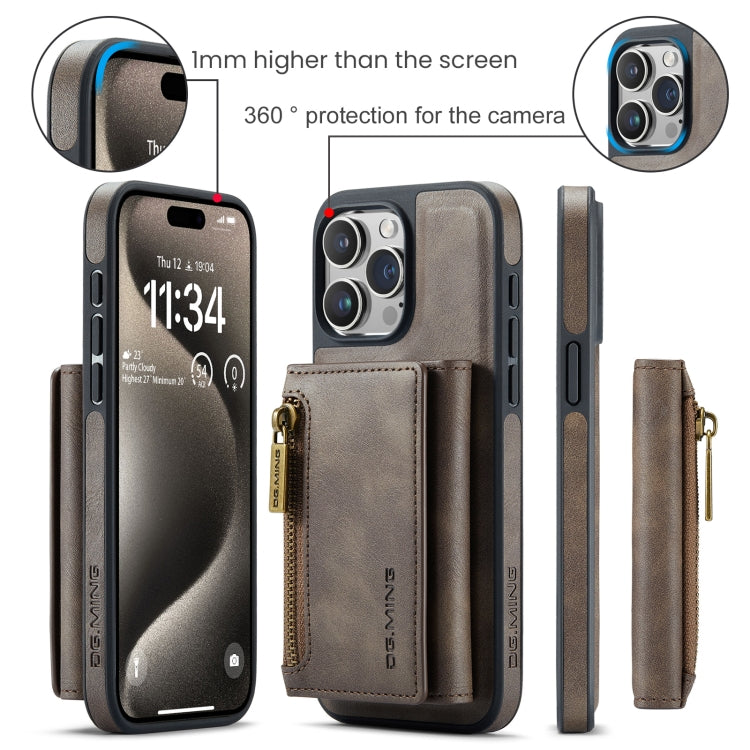 For iPhone 15 Pro Max DG.MING M5 Series Zip RFID Multi Card Detachable Leather Phone Case(Coffee) by DG.MING