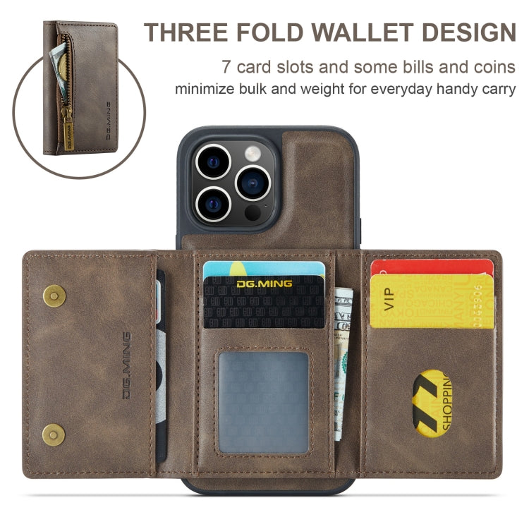 For iPhone 15 Pro Max DG.MING M5 Series Zip RFID Multi Card Detachable Leather Phone Case(Coffee) by DG.MING