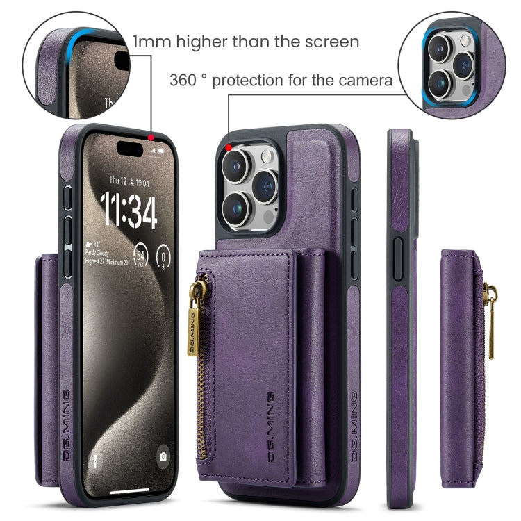 For iPhone 15 Pro Max DG.MING M5 Series Zip RFID Multi Card Detachable Leather Phone Case(Purple) by DG.MING