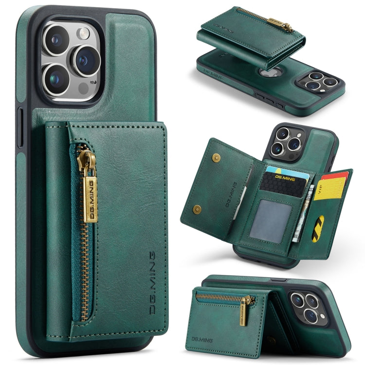 For iPhone 15 Pro Max DG.MING M5 Series Zip RFID Multi Card Detachable Leather Phone Case(Green) by DG.MING