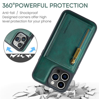 For iPhone 15 Pro Max DG.MING M5 Series Zip RFID Multi Card Detachable Leather Phone Case(Green) by DG.MING