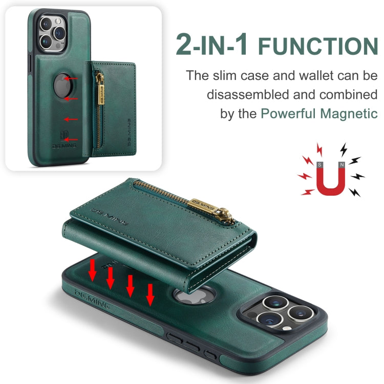 For iPhone 15 Pro Max DG.MING M5 Series Zip RFID Multi Card Detachable Leather Phone Case(Green) by DG.MING