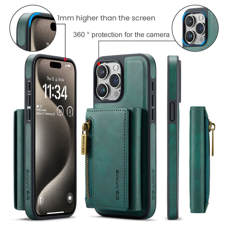 For iPhone 15 Pro Max DG.MING M5 Series Zip RFID Multi Card Detachable Leather Phone Case(Green) by DG.MING