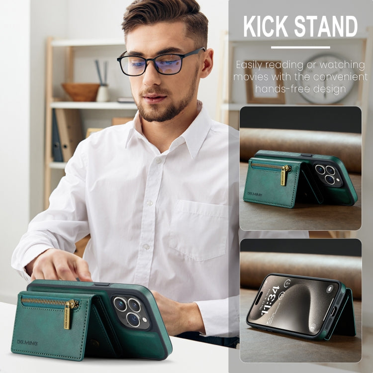 For iPhone 15 Pro Max DG.MING M5 Series Zip RFID Multi Card Detachable Leather Phone Case(Green) by DG.MING