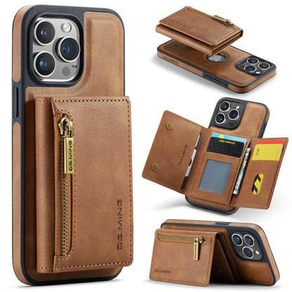 For iPhone 15 Pro DG.MING M5 Series Zip RFID Multi Card Detachable Leather Phone Case(Brown) by DG.MING