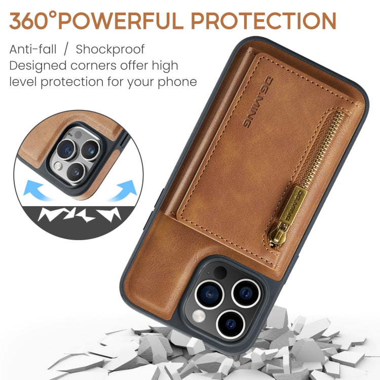 For iPhone 15 Pro DG.MING M5 Series Zip RFID Multi Card Detachable Leather Phone Case(Brown) by DG.MING