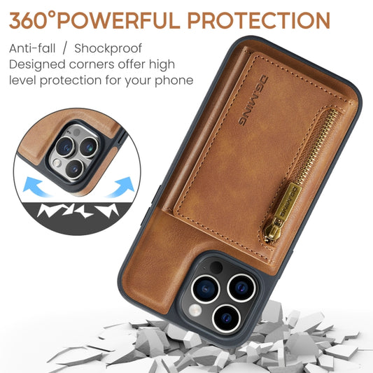 For iPhone 15 Pro DG.MING M5 Series Zip RFID Multi Card Detachable Leather Phone Case(Brown) by DG.MING