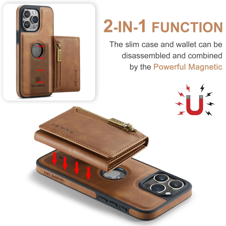 For iPhone 15 Pro DG.MING M5 Series Zip RFID Multi Card Detachable Leather Phone Case(Brown) by DG.MING