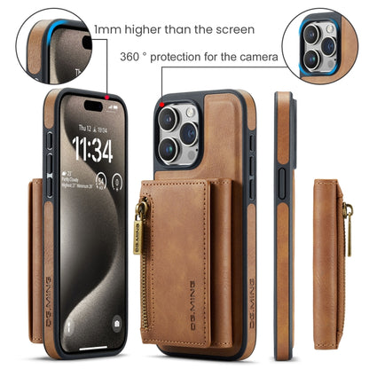 For iPhone 15 Pro DG.MING M5 Series Zip RFID Multi Card Detachable Leather Phone Case(Brown) by DG.MING