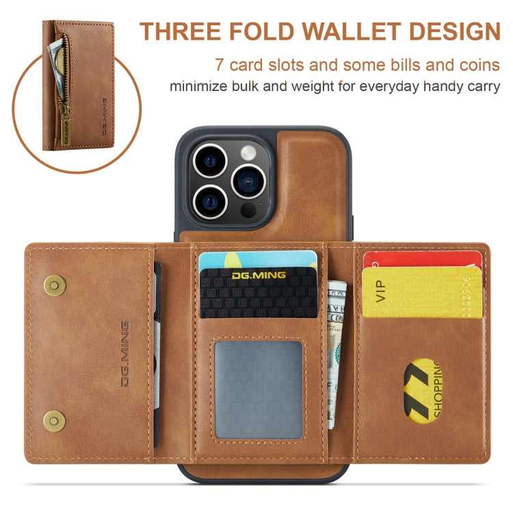 For iPhone 15 Pro DG.MING M5 Series Zip RFID Multi Card Detachable Leather Phone Case(Brown) by DG.MING