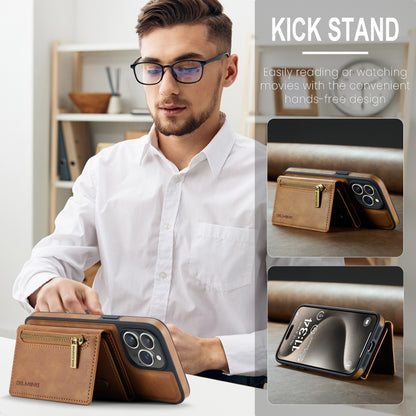 For iPhone 15 Pro DG.MING M5 Series Zip RFID Multi Card Detachable Leather Phone Case(Brown) by DG.MING