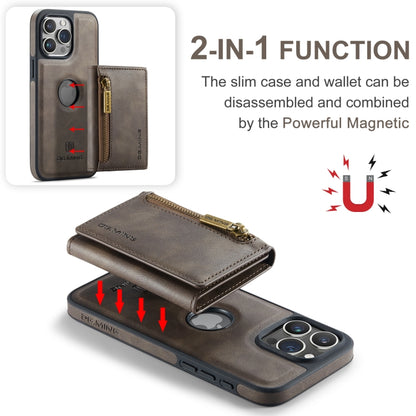 For iPhone 15 Pro DG.MING M5 Series Zip RFID Multi Card Detachable Leather Phone Case(Coffee) by DG.MING