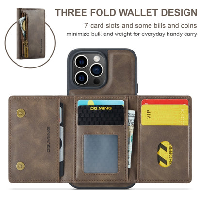 For iPhone 15 Pro DG.MING M5 Series Zip RFID Multi Card Detachable Leather Phone Case(Coffee) by DG.MING