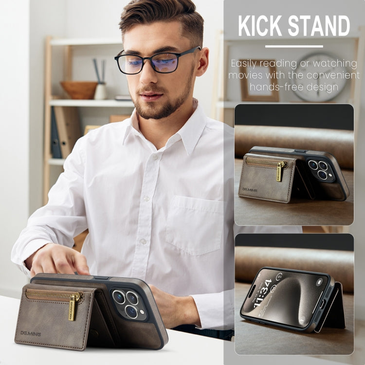 For iPhone 15 Pro DG.MING M5 Series Zip RFID Multi Card Detachable Leather Phone Case(Coffee) by DG.MING