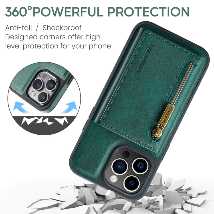 For iPhone 15 Pro DG.MING M5 Series Zip RFID Multi Card Detachable Leather Phone Case(Green) by DG.MING