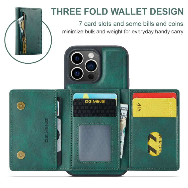 For iPhone 15 Pro DG.MING M5 Series Zip RFID Multi Card Detachable Leather Phone Case(Green) by DG.MING