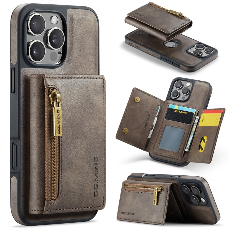 For iPhone 16 Pro Max DG.MING M5 Series Zip RFID Multi Card Detachable Leather Phone Case(Coffee) by DG.MING