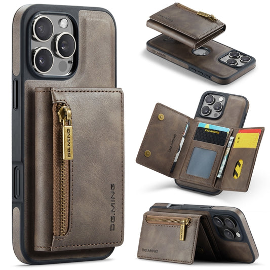 For iPhone 16 Pro Max DG.MING M5 Series Zip RFID Multi Card Detachable Leather Phone Case(Coffee) by DG.MING