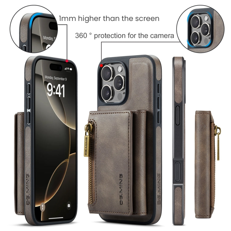 For iPhone 16 Pro Max DG.MING M5 Series Zip RFID Multi Card Detachable Leather Phone Case(Coffee) by DG.MING