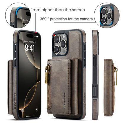 For iPhone 16 Pro Max DG.MING M5 Series Zip RFID Multi Card Detachable Leather Phone Case(Coffee) by DG.MING